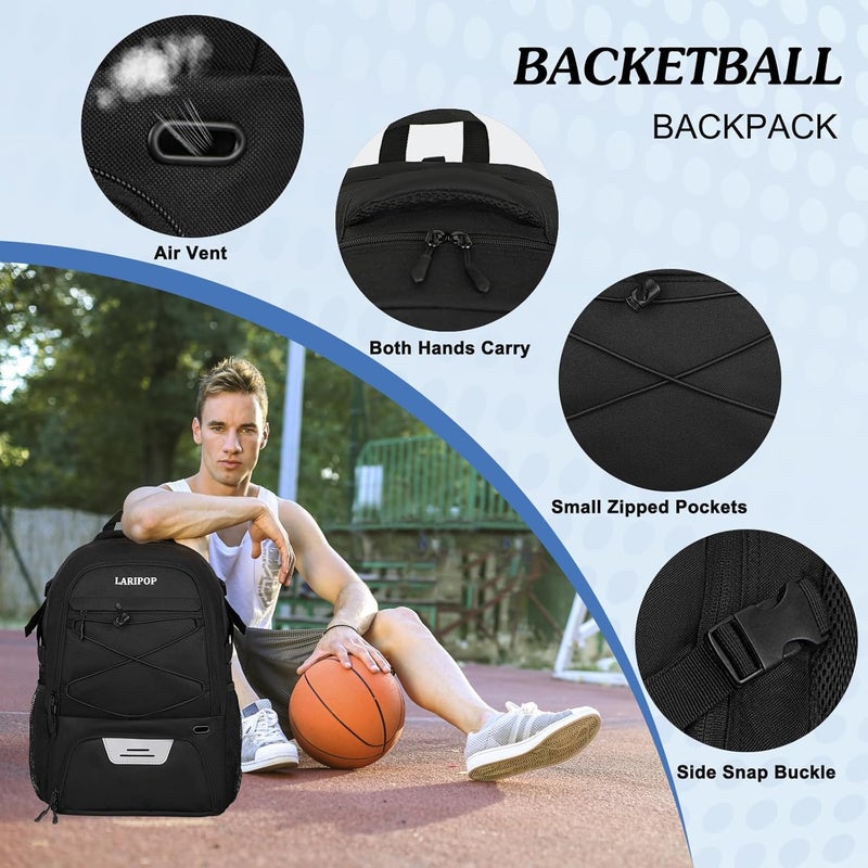 LARIPOP Basketball Backpack, Large Sports Bag with Ball Holder & Shoes Compartment, Basketball Bag for Soccer,Volleyball, - Image 4